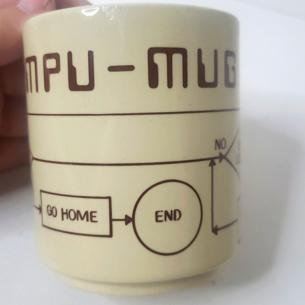 Vintage Compu- Mug Computer Coffee Tea Cup Beige  Instructions For Work Day - Picture 5 of 14